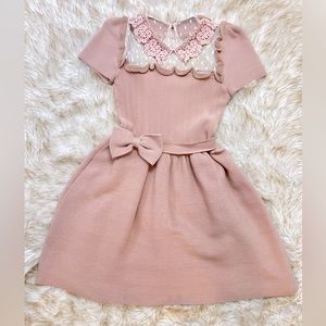 Tan Short Sleeve knitted Collar Fit and Flare Dress